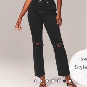 25L Black Abercrombie Jeans (The Ankle Straight Ultra High Rise) Distressed